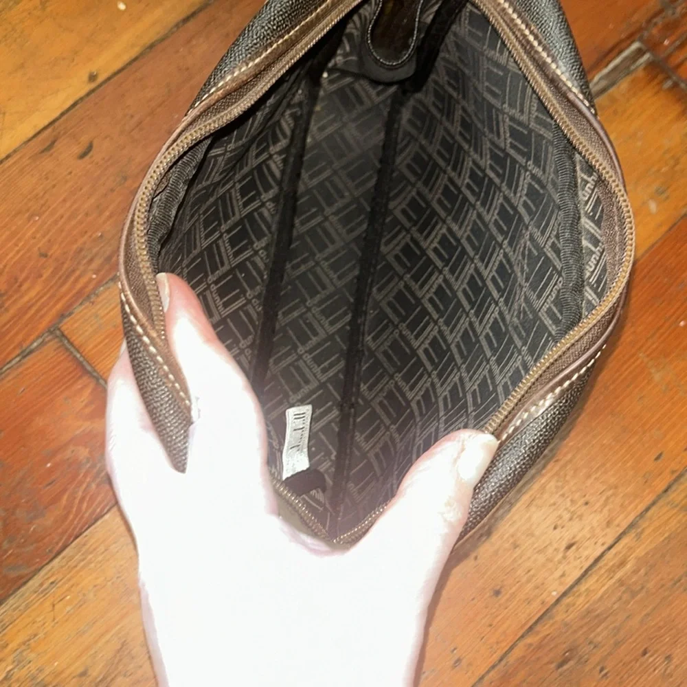 Dunhill Clutch Travel Bag Charcoal Gray Brown Leather Gold